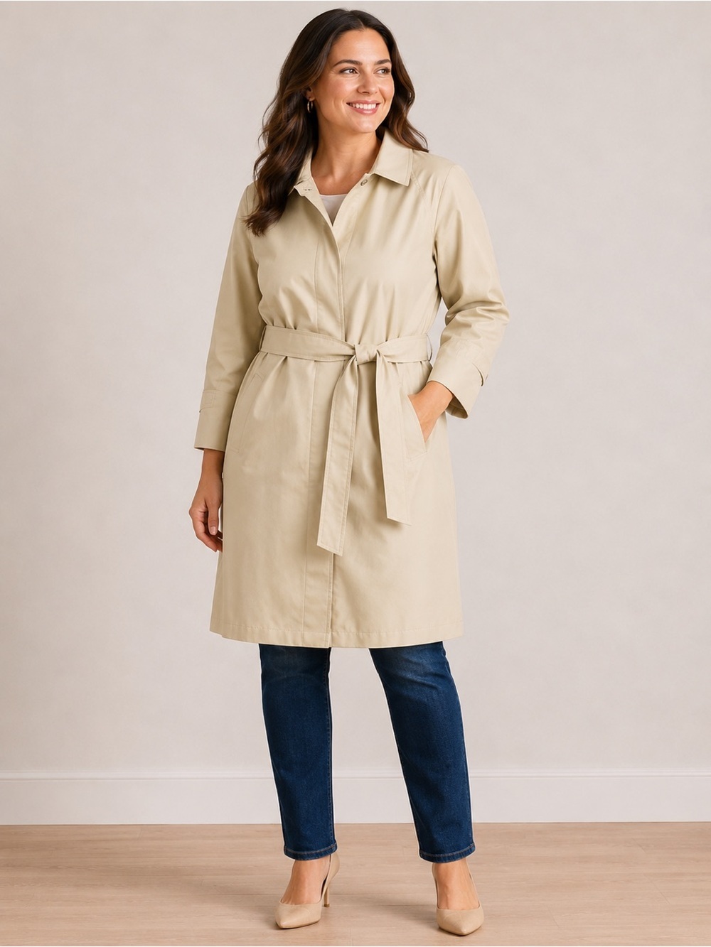 London Fog Trench Coat Size 12 Beige Flowered Lining